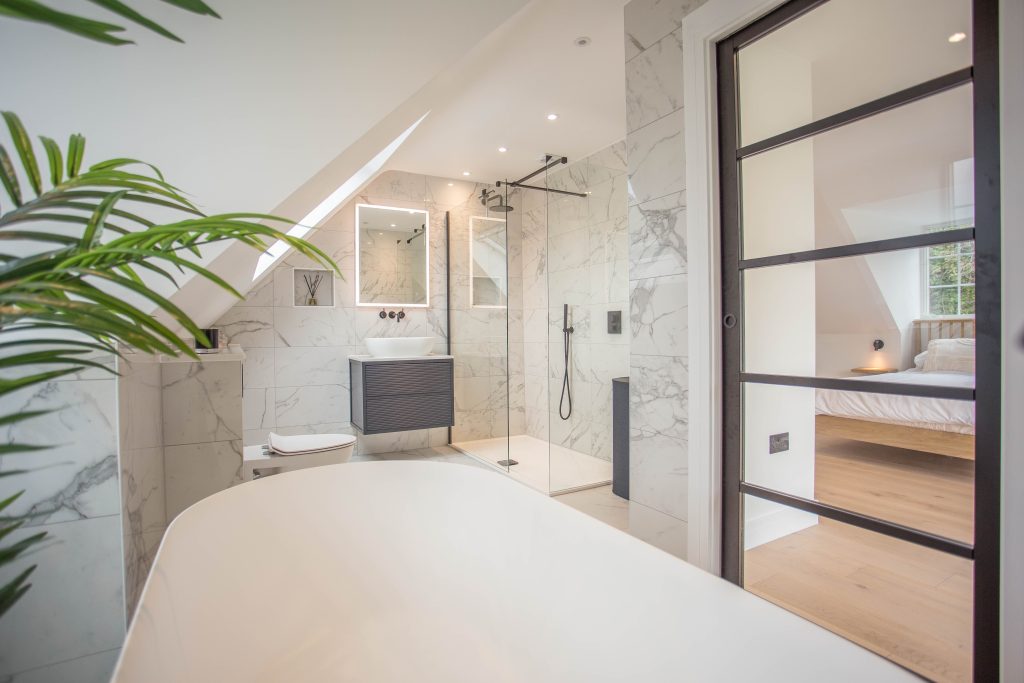 on suite marble bathroom