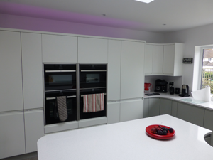 pink and white kitchen