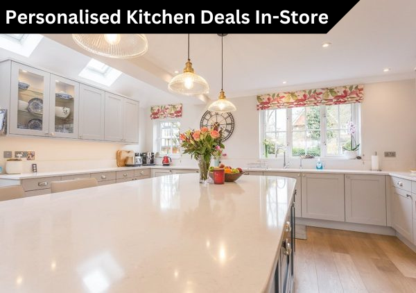 Modern white kitchen with island, pendant lighting, and bright windows