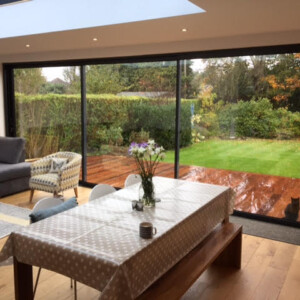 large opened planned kitchen with big French doors