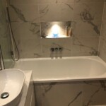 bath with shelf