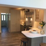 long kitchen leading to hallway