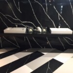 jet black and white bathroom