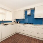 white and blue kitchen