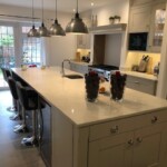long kitchen with garden doors