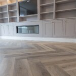 long grey tv unit with shelves