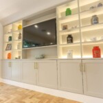white shelving unit with lights