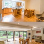 before and after pictures of dinning room and kitchen area